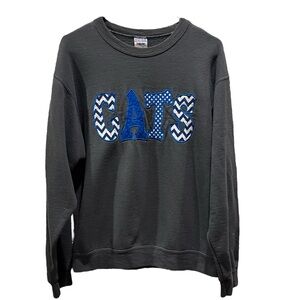 Jerzees Gray and Blue “CATS” Crewneck Sweater, Can Be Worn By Men or Women